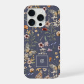 スレートウォーターカラーの野の花モノグラム入りフラワー iPhoneケース (裏面)