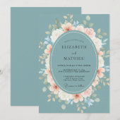 スレートカラーの落ち着いたピンクのラナンキュラスとユーカリの結婚式 招待状 (正面/裏面)