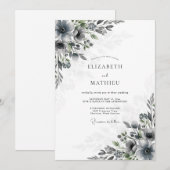 スレートグレイのムーディーな冬のウェディング 招待状 (正面/裏面)