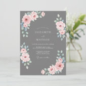 スレートグレイの優雅な薔薇の結婚式 招待状 (スタンド正面)
