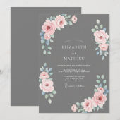 スレートグレイの優雅な薔薇の結婚式 招待状 (正面/裏面)
