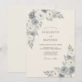 スレートグレイの葉とユーカリの結婚式 招待状 (正面/裏面)