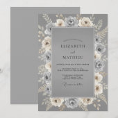 スレートシルバー薔薇の結婚式 招待状 (正面/裏面)