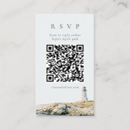 スレートネイビースクリプト ライトハウス ウェディング QR RSVPカード エンクロージャーカード