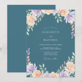 スレートパステルリラの芍薬の結婚式 招待状 (正面/裏面)
