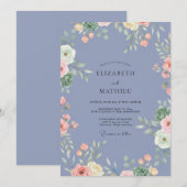 スレートパープルブルーの野の花の結婚式 招待状 (正面/裏面)