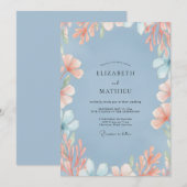 スレートピーチの野の花の結婚式 招待状 (正面/裏面)