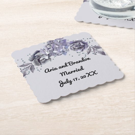 スレートブルーのウェディング用ペーパコースターをマッチング ペーパーコースター (アングル)