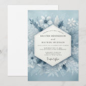 スレートブルーのフロスティーウェディング 招待状 (正面/裏面)