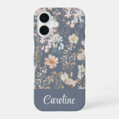 スレートブルーのフローラル オーダーメイド  iPhone 16ケース (裏面)