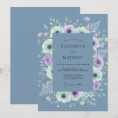 スレートブルーのミスティーボタニカルウェディング 招待状 (正面/裏面)