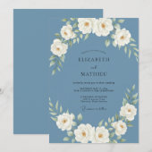 スレートブルーのロイヤルな植物の結婚式 招待状 (正面/裏面)