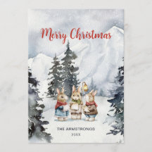 スレートブルーの水彩ウサギのクリスマスキャロル