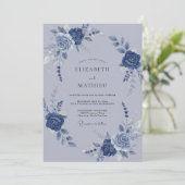 スレートブルーの水彩ボタニカルウェディング 招待状 (スタンド正面)