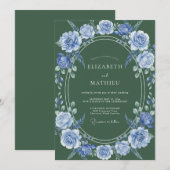 スレートブルーの花のラウレルの結婚式 招待状 (正面/裏面)