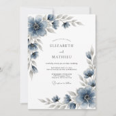 スレートブルーの花嫁衣裳にぴったりなロマンティックな結婚式 招待状 (正面)