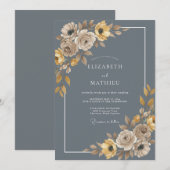 スレートブルーの落ち着いた秋のウェディング 招待状 (正面/裏面)