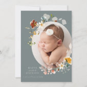 スレートブルーの野生の花の写真 出生のお知らせ 招待状 (正面)