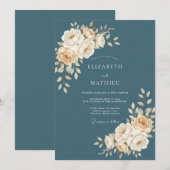 スレートブルーの静かな植物の結婚式 招待状 (正面/裏面)