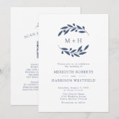 スレートブルーオリーブブランチモノグラムリースの結婚式 招待状 (正面/裏面)