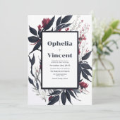 スレートブルーバラ色のブライダルブーケ ウェディング 招待状 (スタンド正面)