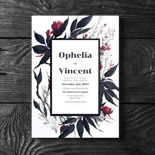 スレートブルーバラ色のブライダルブーケ ウェディング 招待状