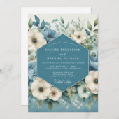 スレートブルーロマンティックアネモネウェディング 招待状 (正面/裏面)