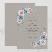 スレートマウブの芍薬の結婚式 招待状 (正面/裏面)