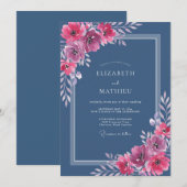 スレートマゼンタの野の花の結婚式 招待状 (正面/裏面)