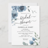 スレート ダスティーブルー 花 水彩 結婚前お茶会 招待状 (正面)