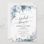 スレート ボホ ダスティーブルー ニュートラル フラワーブライダルシャワー 招待状 (正面)