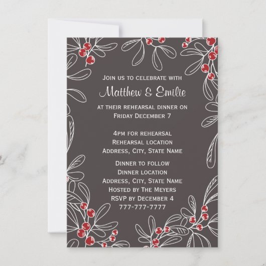 スレート モダン ミストルテート ホリデー リハーサル ディナー 招待状 (正面)