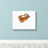 スロおもしろいス食べピザかわいい動物愛好家クラス キャンバスプリント (インサイチュ (ウッドフロア))