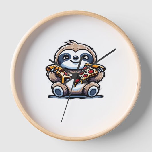 スロおもしろいス食べピザ、かわいい動物愛好家オーバー 壁時計 (正面)
