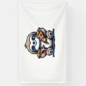 スロおもしろいス食べピザ、かわいい動物愛好家オーバー 横断幕 (縦)