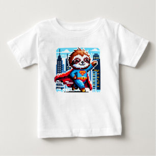 スロすごいスおもしろいピクセルアートヒーローシティスケープデザイン ベビーTシャツ