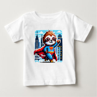 スロすごいスおもしろいピクセルアートヒーローシティスケープデザイン ベビーTシャツ