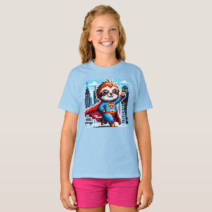 スロすごいスおもしろいピクセルアートヒーローシティスケープデザイン Tシャツ