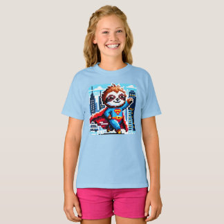スロすごいスおもしろいピクセルアートヒーローシティスケープデザイン Tシャツ