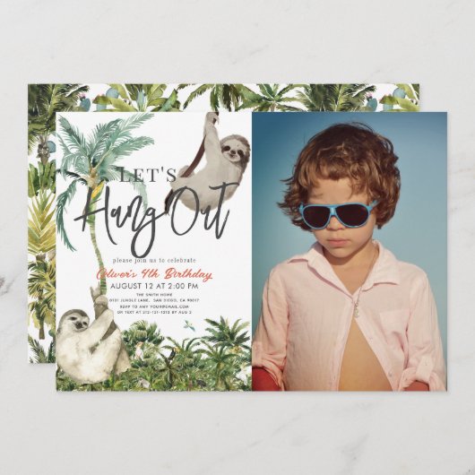 スロスつるジャング子供の誕生日写真 招待状 (正面/裏面)