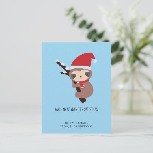 スロスクリスマスカットウェイクアップホリデーカットブルー シーズンポストカード (スタンド正面)