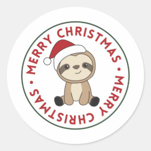 スロスクリスマススノーウィンターアニマルズスロースクラシック ラウンドシール