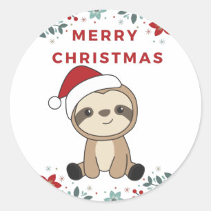スロスクリスマススノーウィンターアニマルズスロースクラシック ラウンドシール