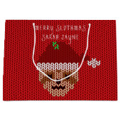 スロスクリスマススメリーロッサムネームレッドホリデイ ラージペーパーバッグ (正面)