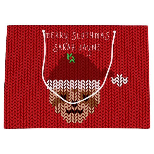 スロスクリスマススメリーロッサムネームレッドホリデイ ラージペーパーバッグ (正面)