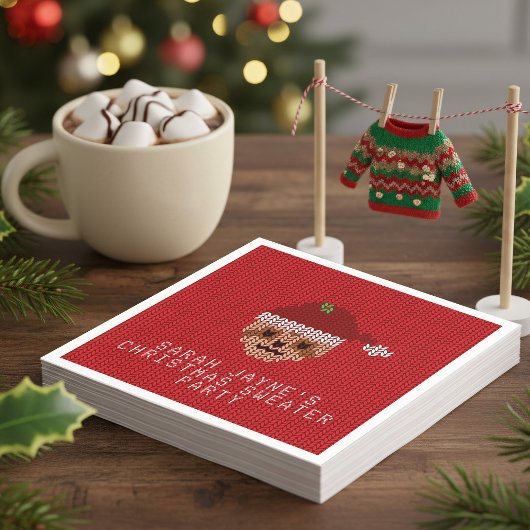 スロスクリスマスセーターパーティーレッドホリデーナプキンス スタンダードカクテルナプキン