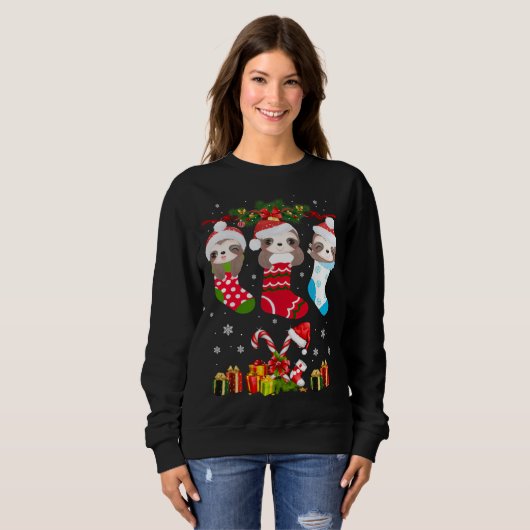 スロスクリスマスソックスロスサンタハットライトクリスマスT スウェットシャツ (正面フル)