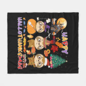 スロスハッピーハロサンクスマスハローウィーンサンクセグ フリースブランケット (正面(横))