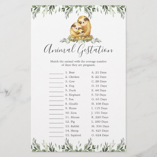 スロスファミリーベビースシャワー動物の妊娠ゲーム (正面)
