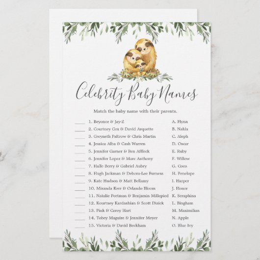 スロスファミリーベビースシャワー有名人ベビーネームゲーム